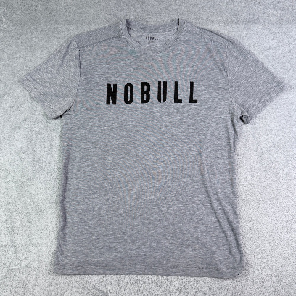 NOBULL Mens Heather Grey Logo Graphic Training T-Shirt Size Large L Activewear